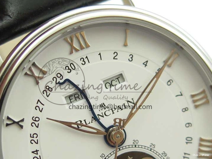 0311 MultiPurpose Villeret 6654 SS Complicated Function OMF 1:1 Best Edition White Dial on Black Leather Strap A6654 V 7901